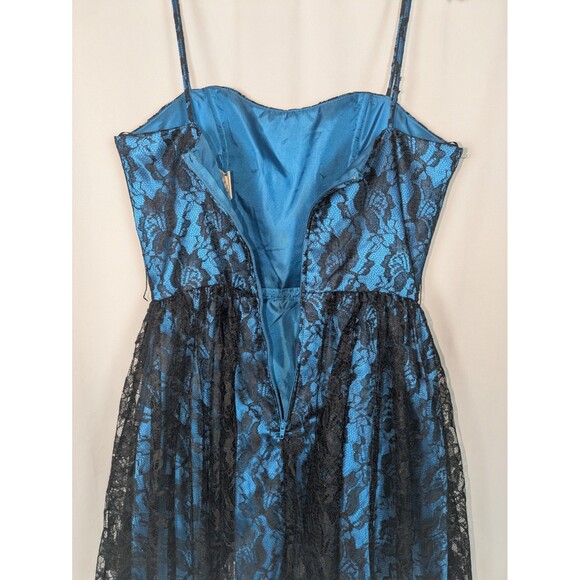 Vintage Deb Dress 7/8 Junior's Blue Lace Overlay Spaghetti Strap Mini Prom Hoco - Picture 7 of 9